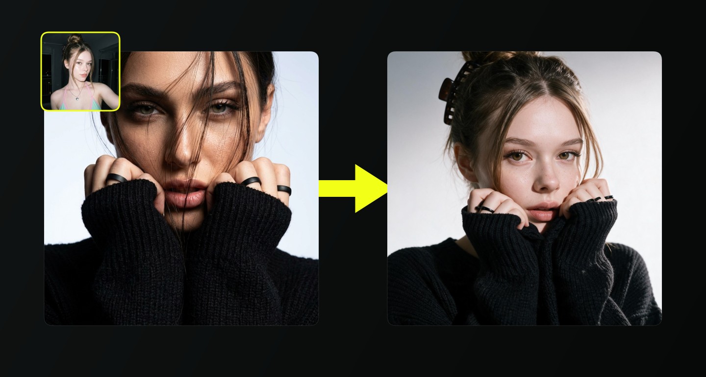 Mila remix walkthrough for Mysterious Woman Black Sweater Hands Framing Face Editorial