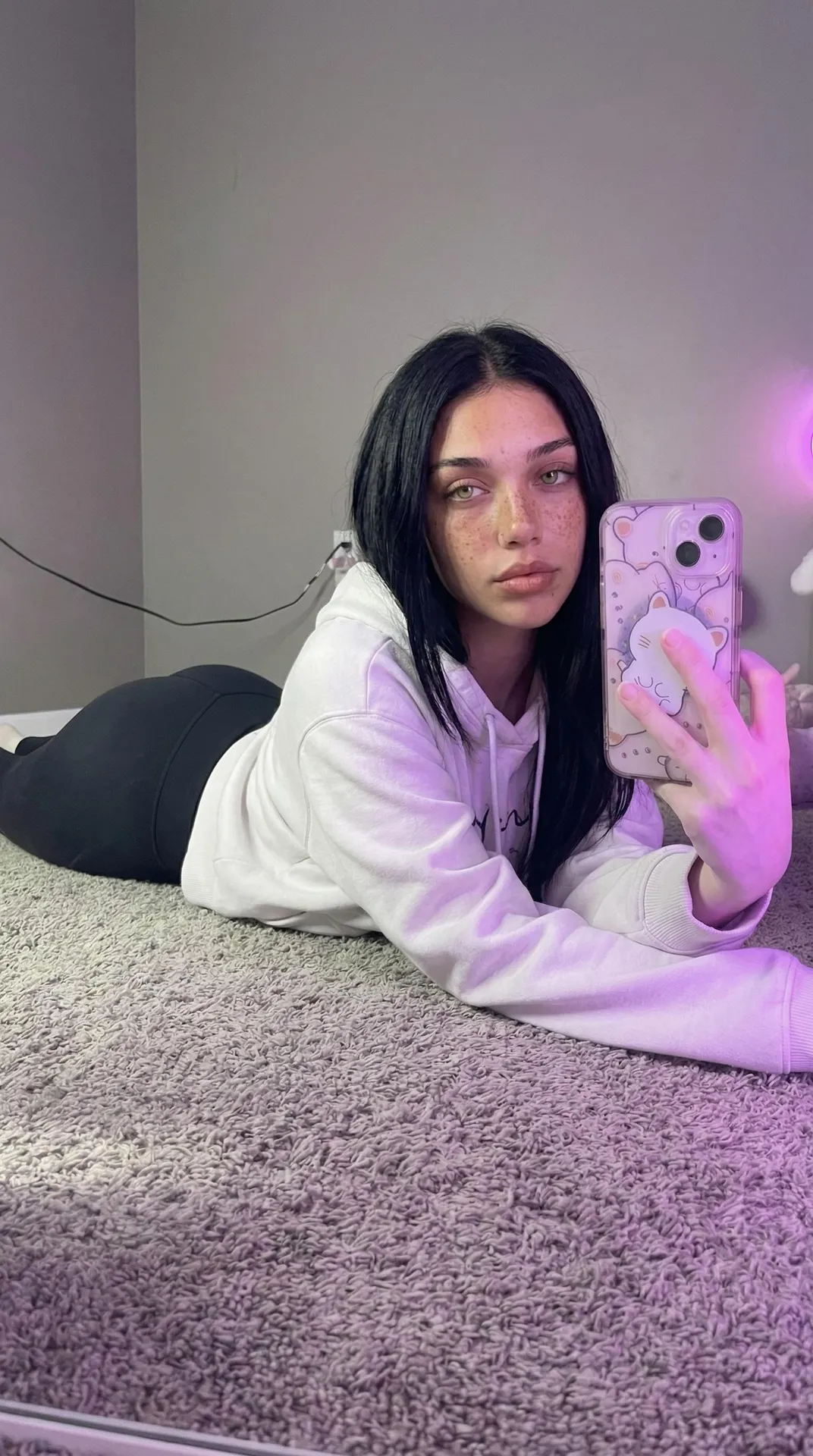Magenta Neon Glow Mirror Selfie