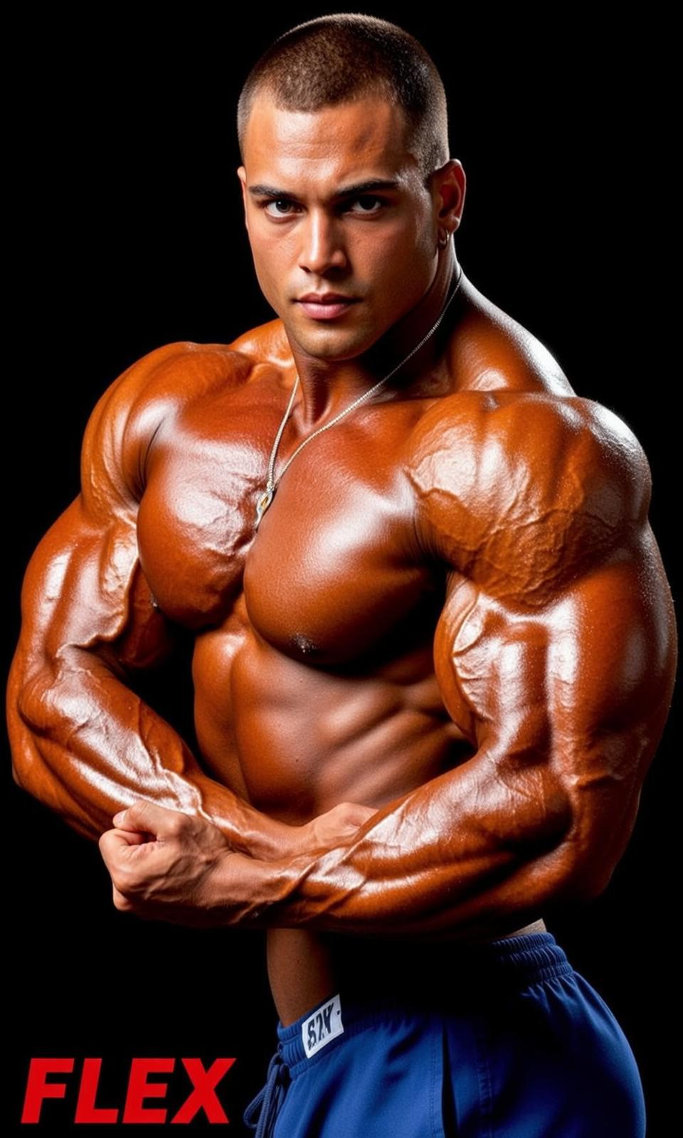 Bodybuilder Short Buzz Cut Tanned Blue Athletic