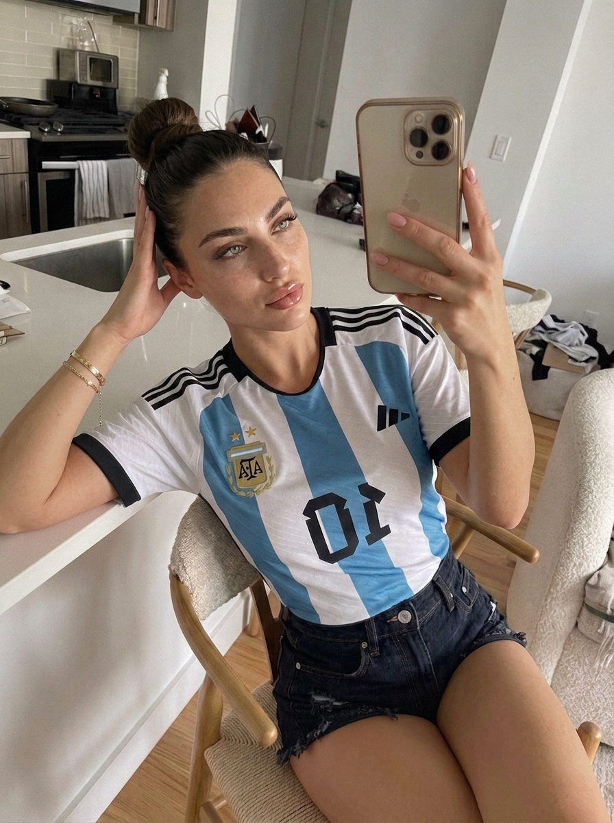 Blue Striped Football Jersey Car Selfie