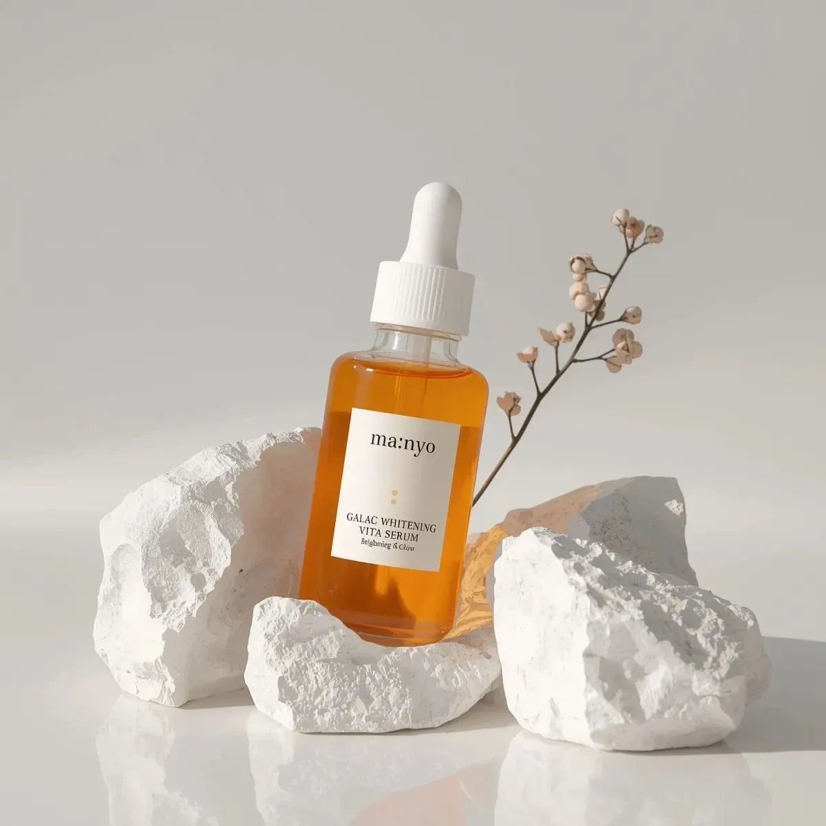 Amber Glass Serum Bottle White Cap Textured Stones