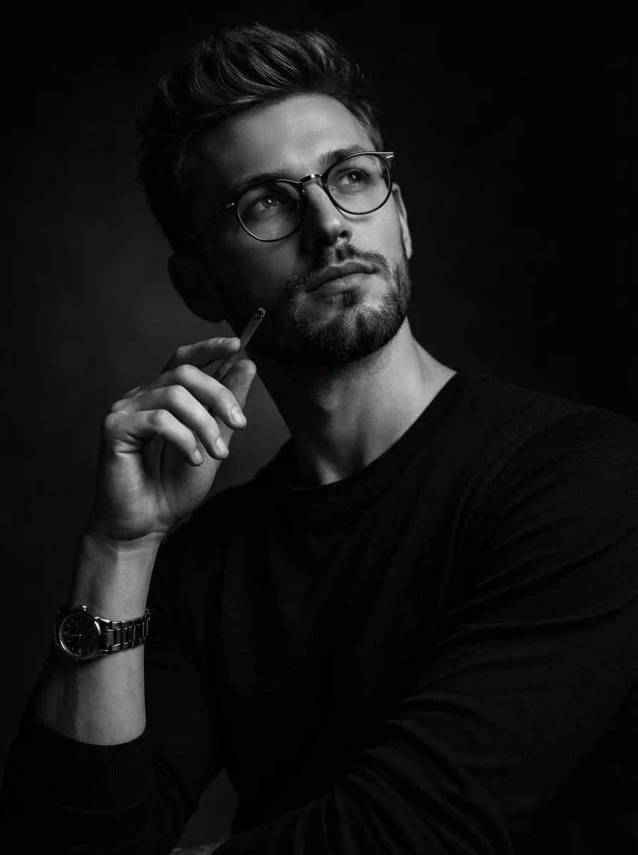 Glasses And Watch With Simple Black Sweater