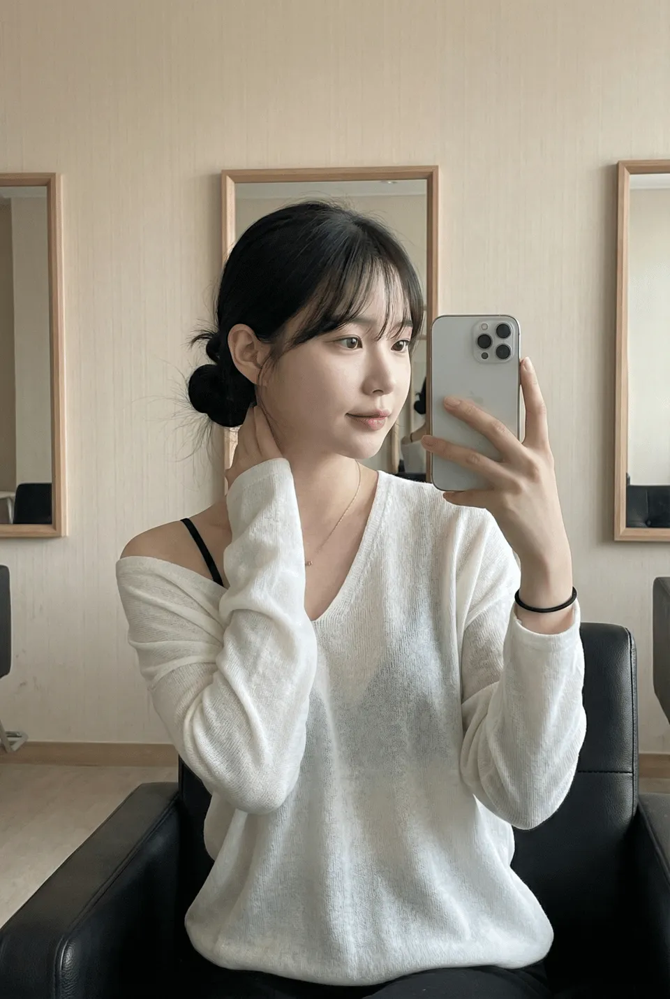 Realistic Indoor Asian Woman Mirror Selfie