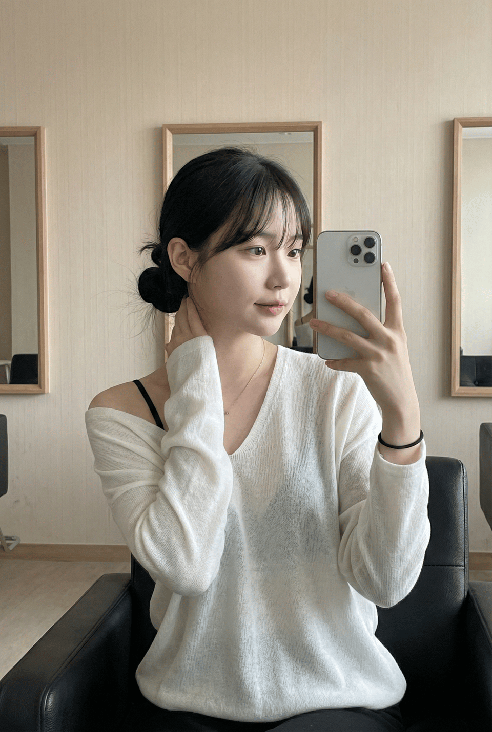 Realistic Indoor Asian Woman Mirror Selfie