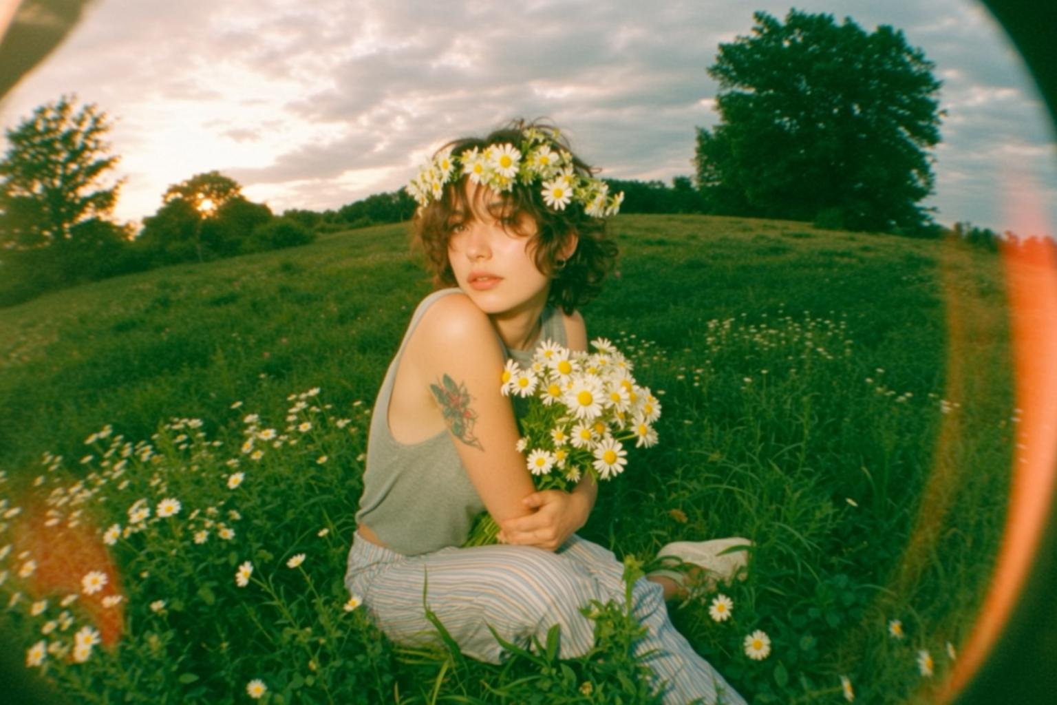 Fisheye Young Short Curly Brown Fair Grey