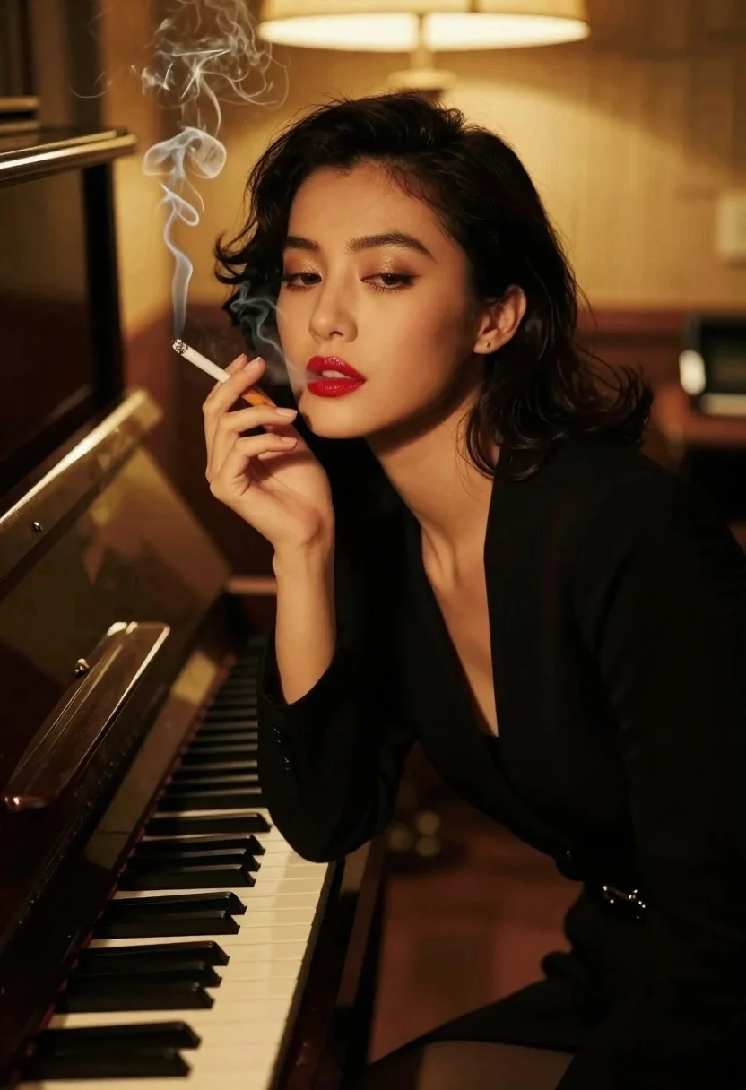 Cinematic Close-up Portrait Woman With Dark Hair And Red Lipstick