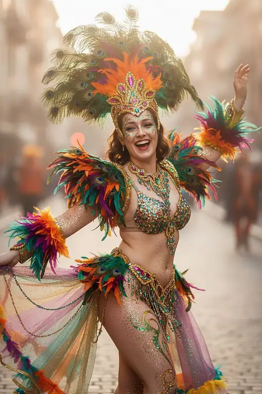 Full Body Image The Uploaded Woman Idressed Colorful Carnival Costume