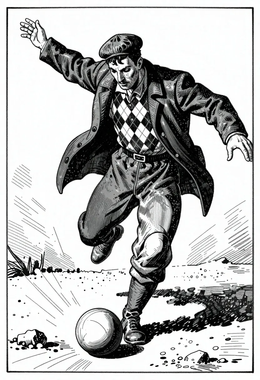 High-contrast Black-and-white Illustration Man Kicking Ball Rough Surface Subject Muscular