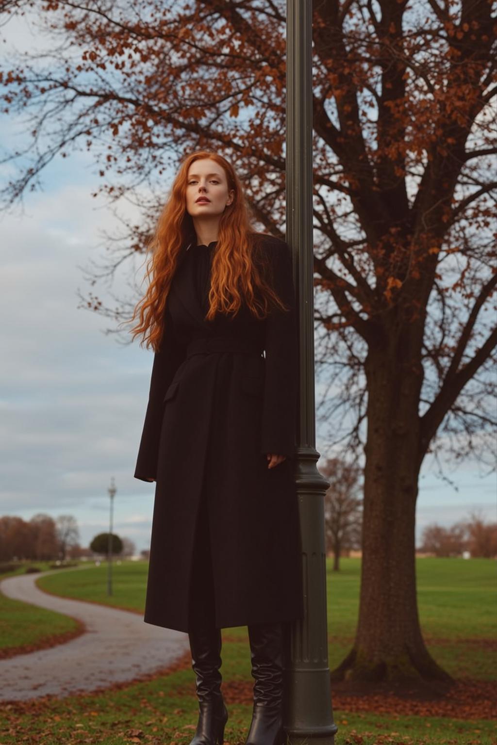 Black Coat Autumn Park Portrait