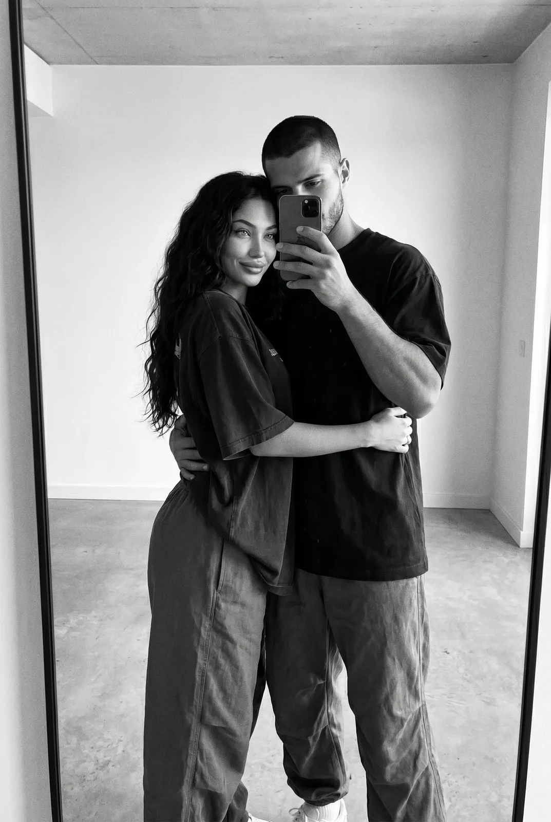 Couple Mirror Selfie Modern Apartment Streetwear Monochrome