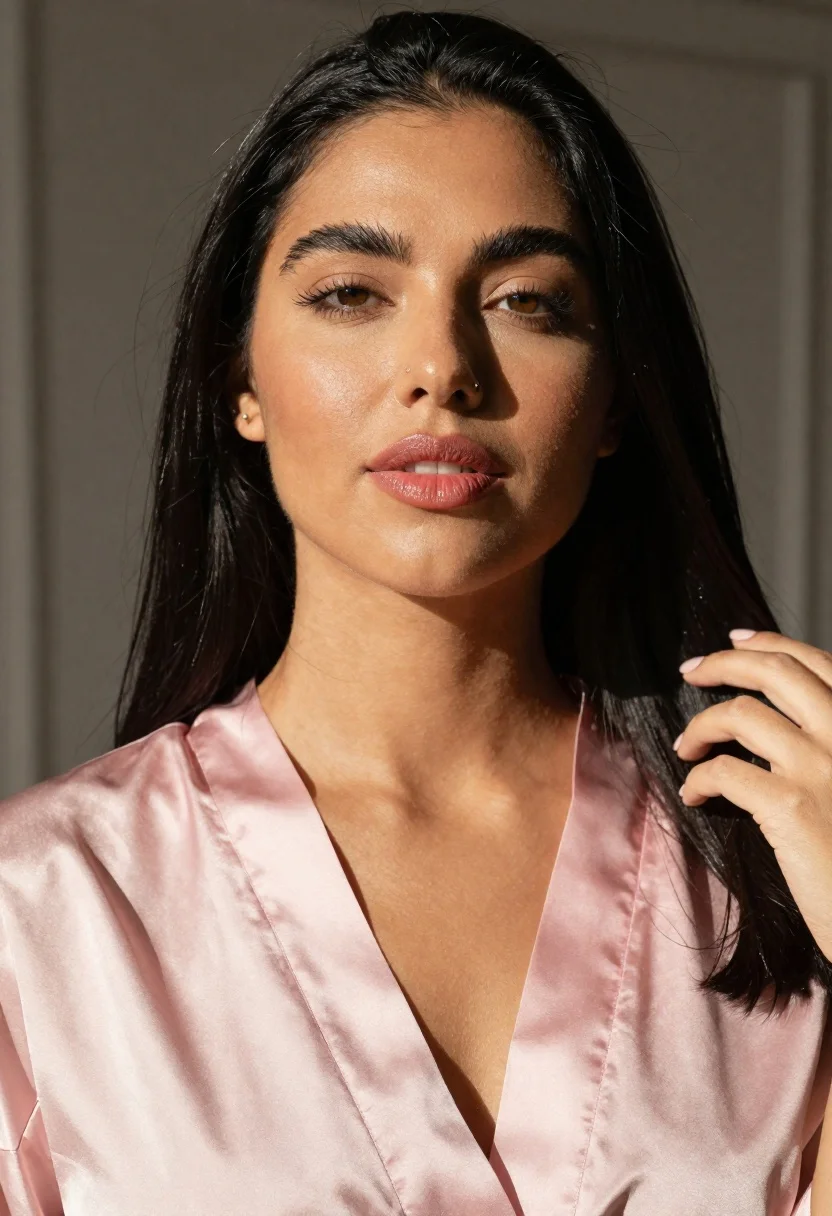 High-resolution Studio Portrait Woman With Long Black Hair And Warm
