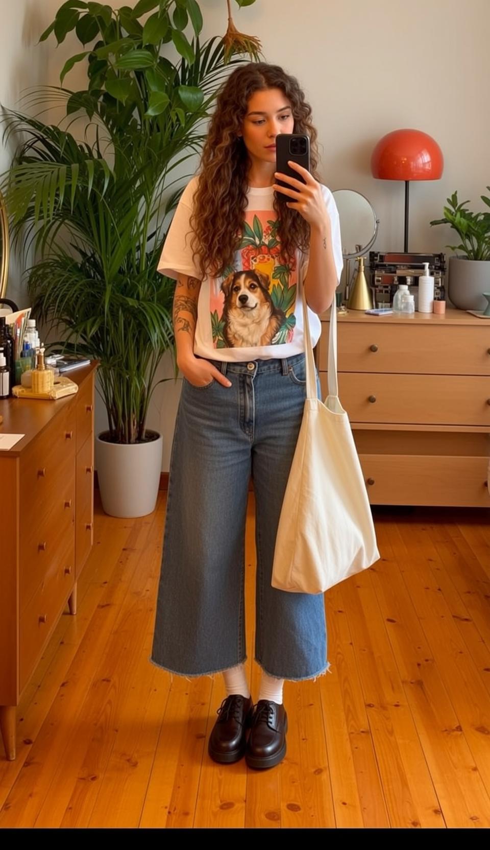 White Shirt Curly Hair Bedroom Standing