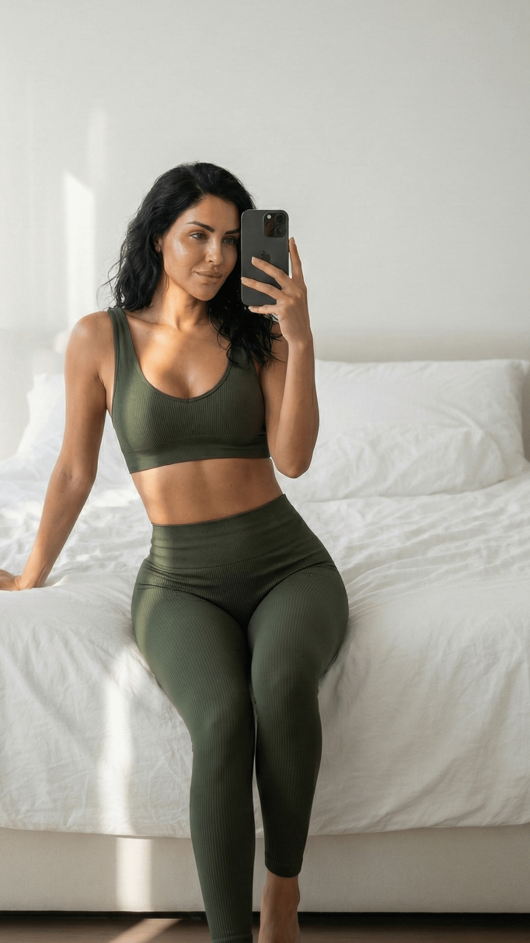 Medium Mirror Selfie On Edge White Bed