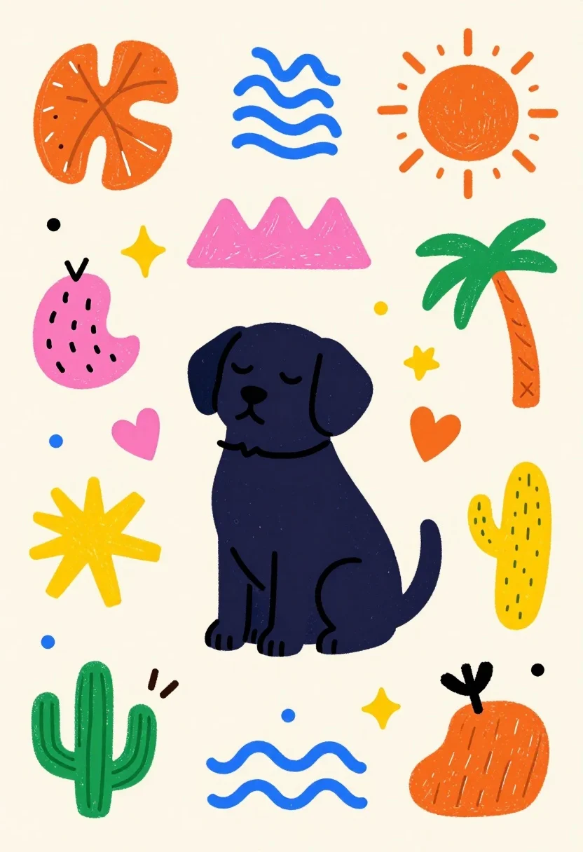 Vibrant Playful Vector-style Illustration Cream Background Filled With Colorful Abstract reference photo