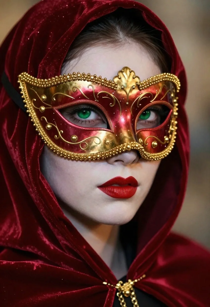 Close-up Portrait Person Wearing Ornate Masquerade Mask Against Soft-focus Background reference photo