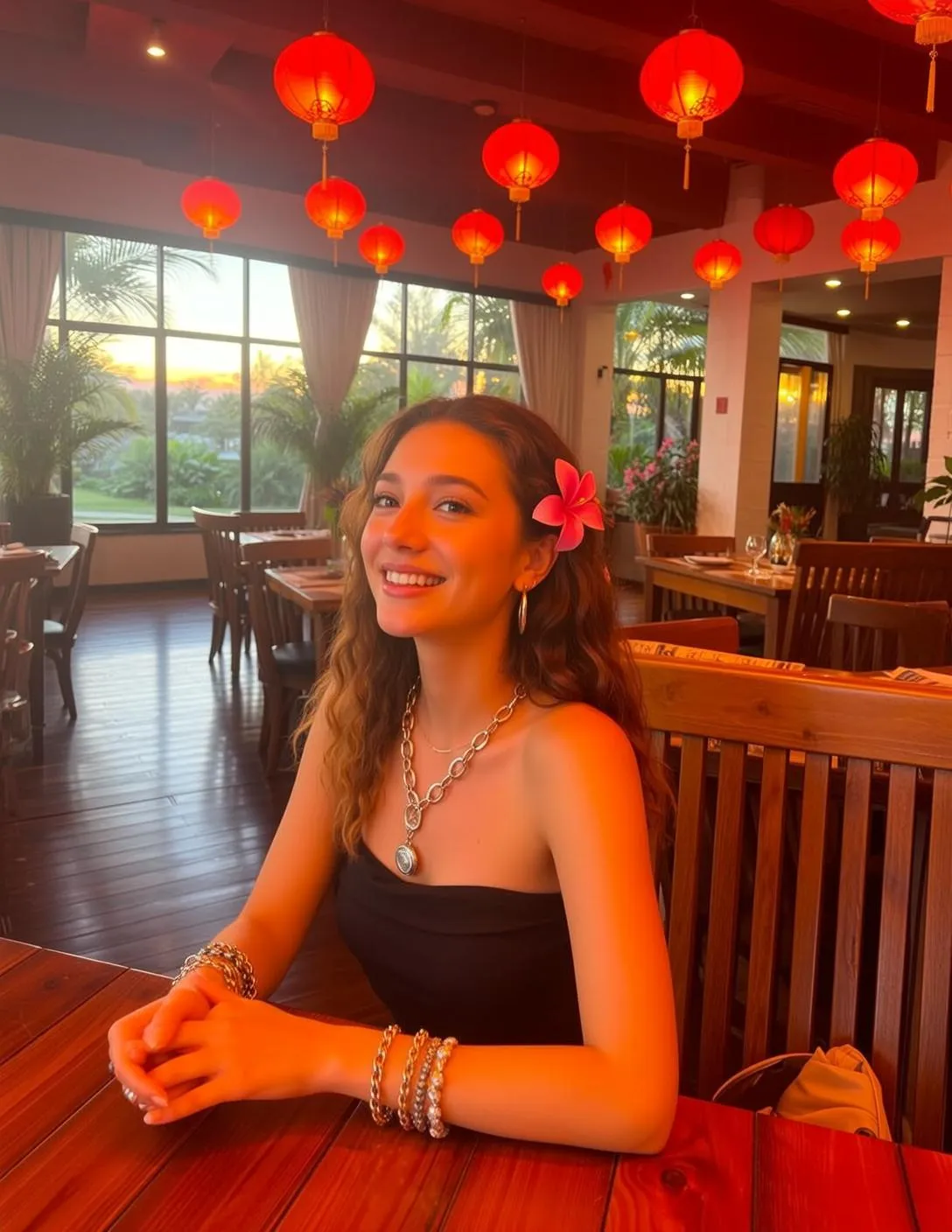 Earrings Necklace And Bracelets In Restaurant Portrait