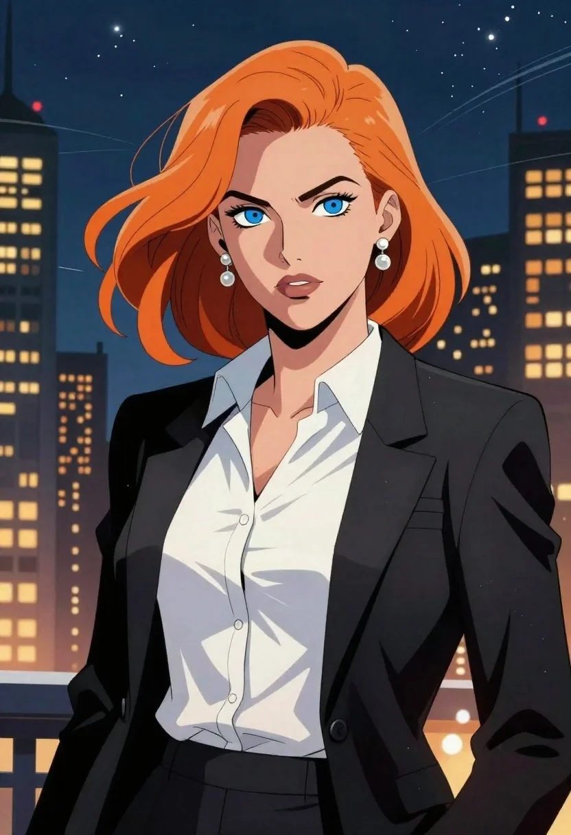 Stylized Comic Book Illustration Confident Woman With Vibrant Orange Hair reference photo