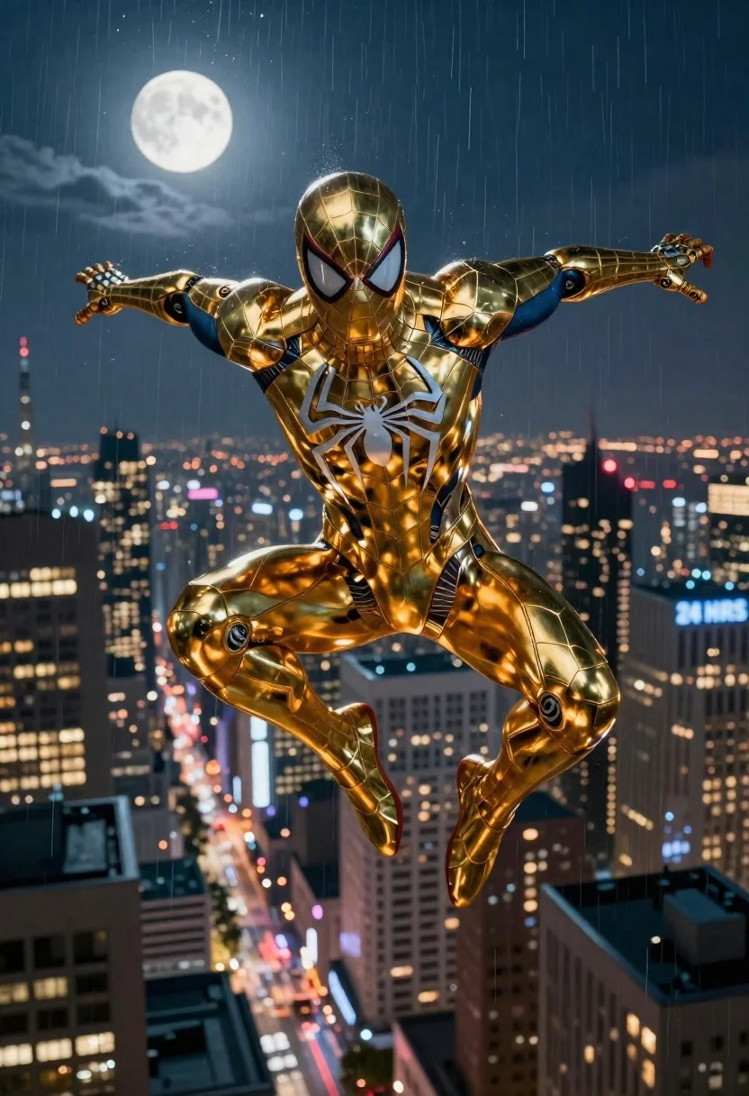 Render Heroic Superhero Character Soaring Through The Night Sky Above reference photo