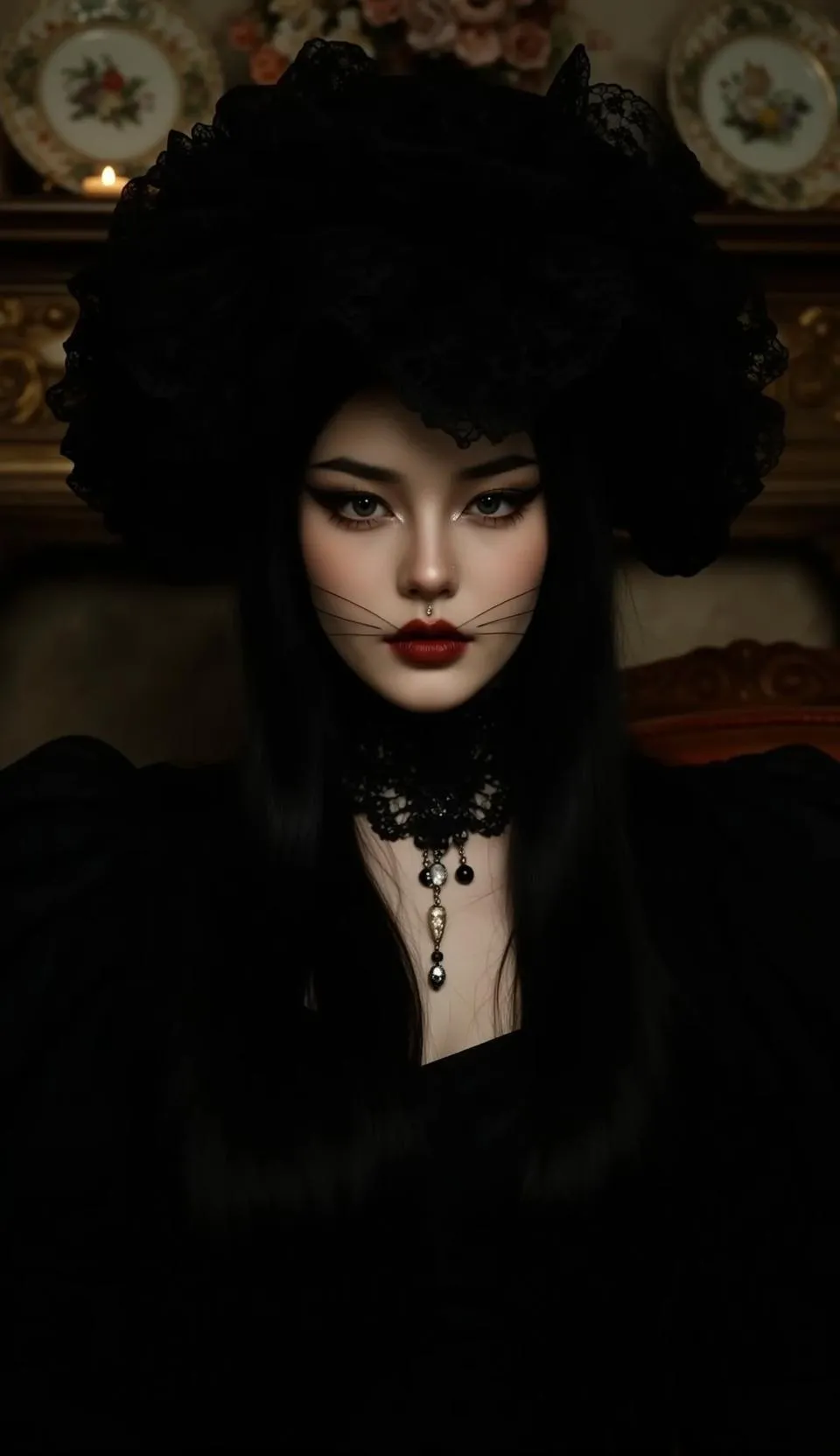 Makeup And Necklace With Black Puff Sleeve Top