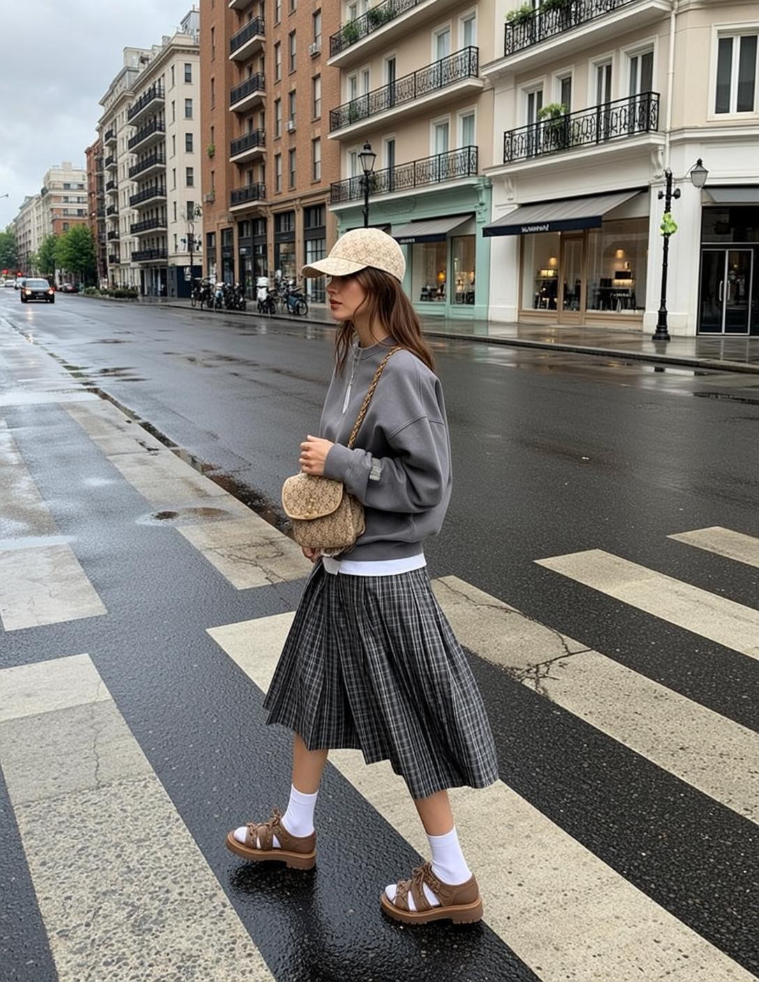 White Sweatshirt City Street Walking