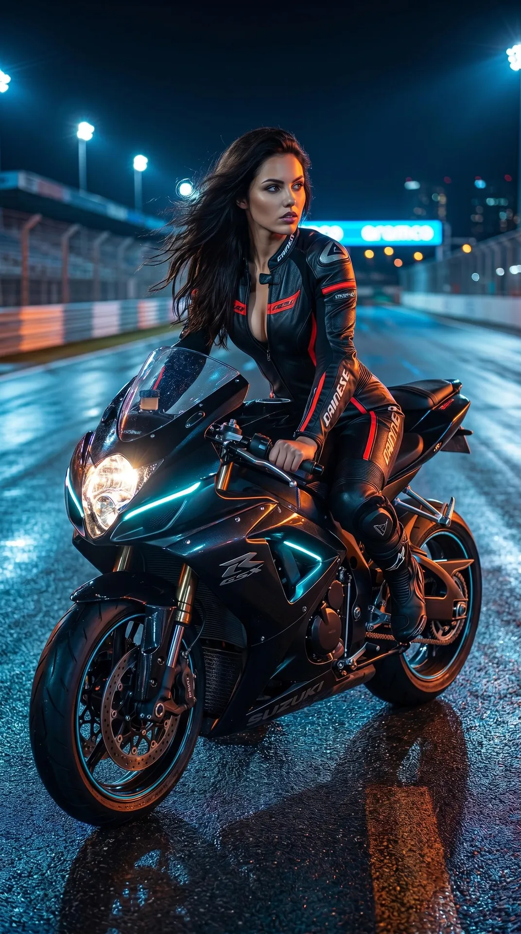 Black Sportbike Racetrack Night