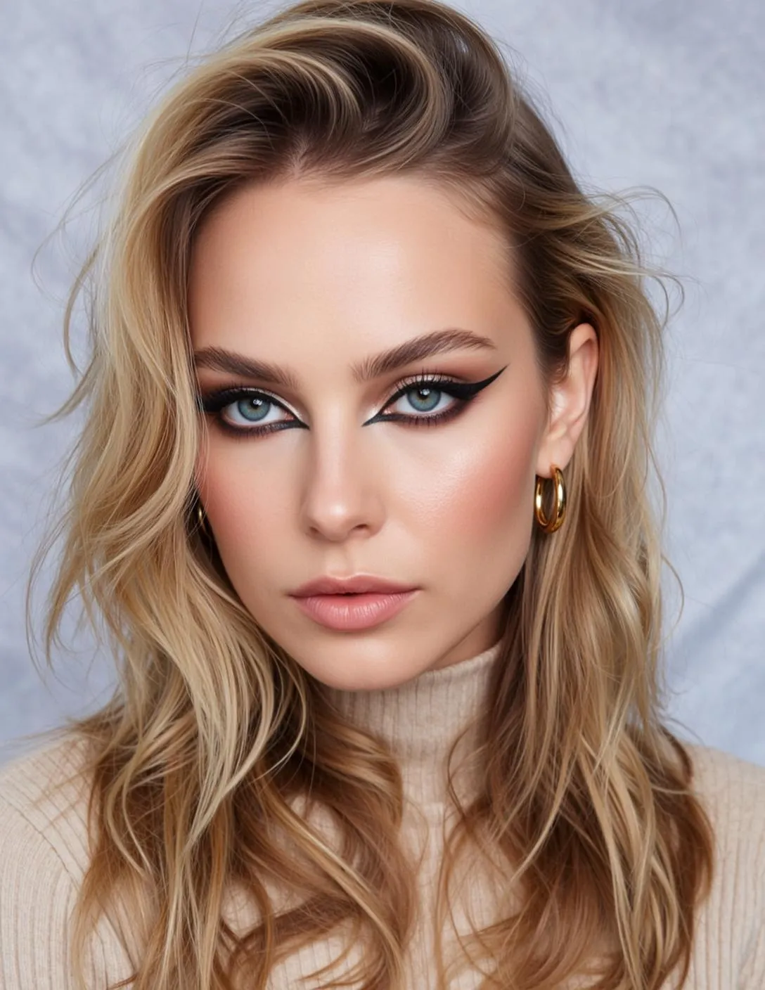 Makeup Photorealistic Young Striking Blue Eyes Neutral