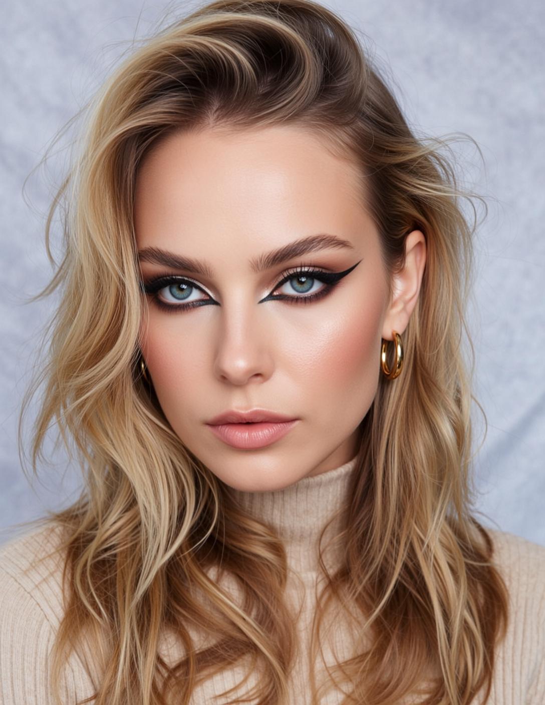 Makeup Photorealistic Young Striking Blue Eyes Neutral