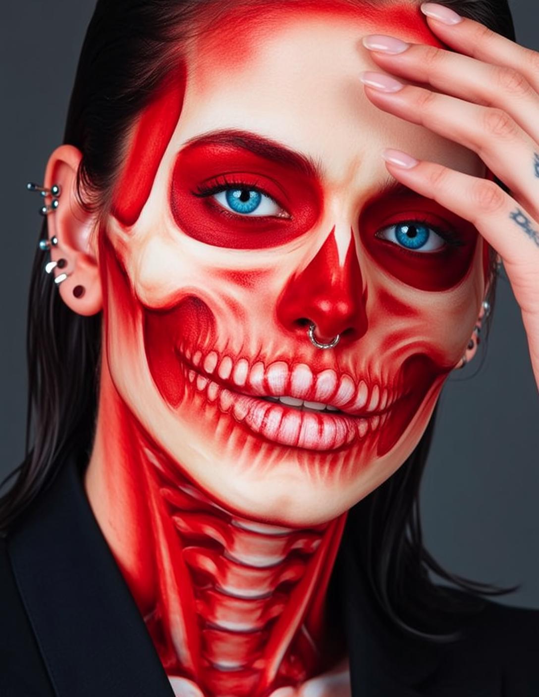 Halloween Makeup Skull Paint Black Straight Pale