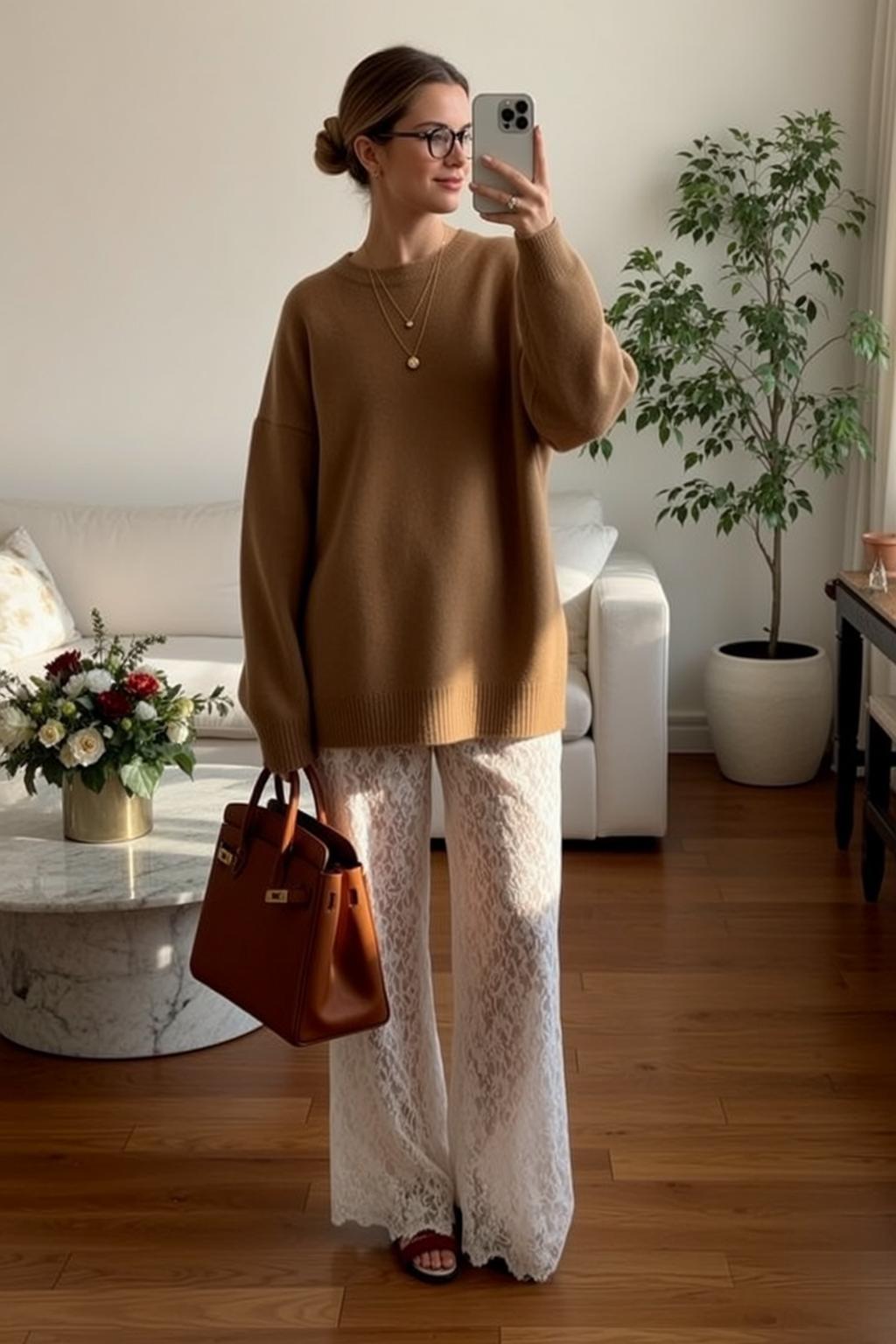 Casual Pulled Back Bun Fair Oversized Brown