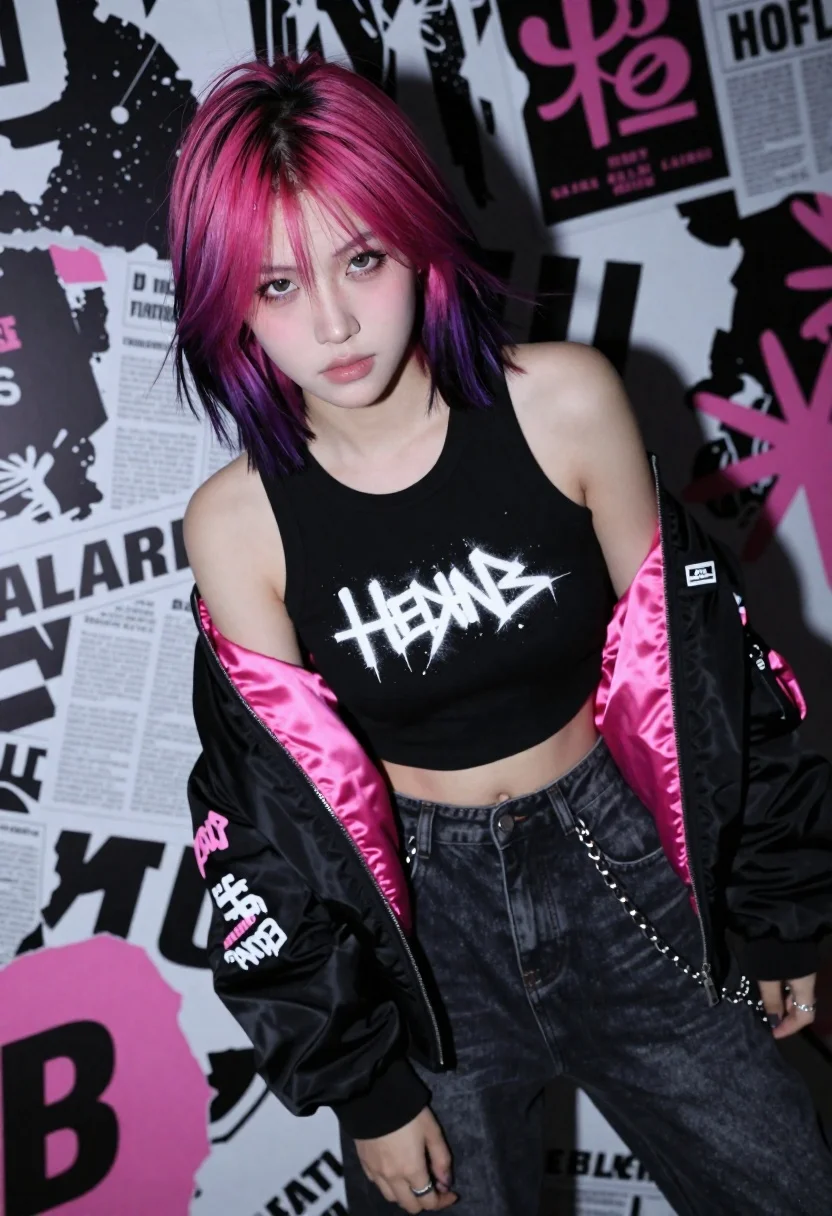 Confident Young Woman With Short Bob Haircut Featuring Vibrant Magenta