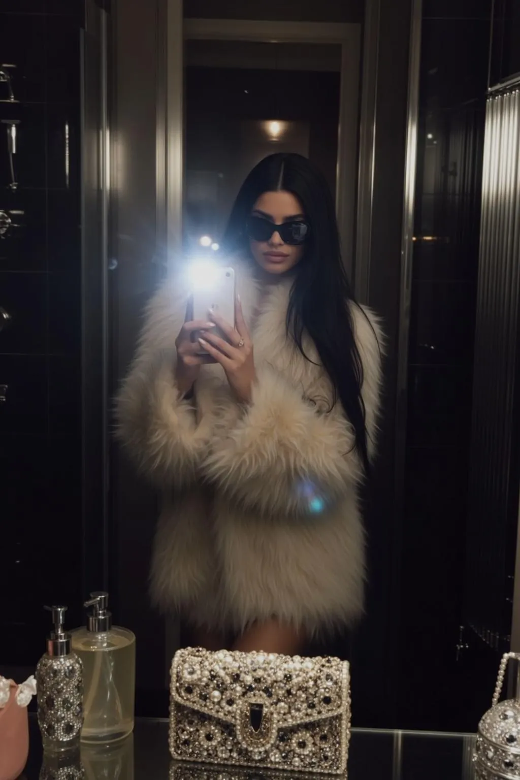 Sunglasses And Rings And Manicure In Mirror Selfie