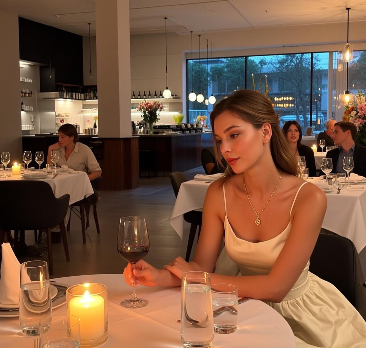 Makeup And Necklace At A Restaurant reference photo