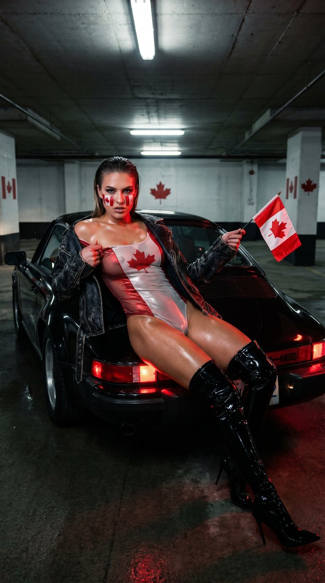 Silver Red Swimsuit Porsche 911 Parking Garage