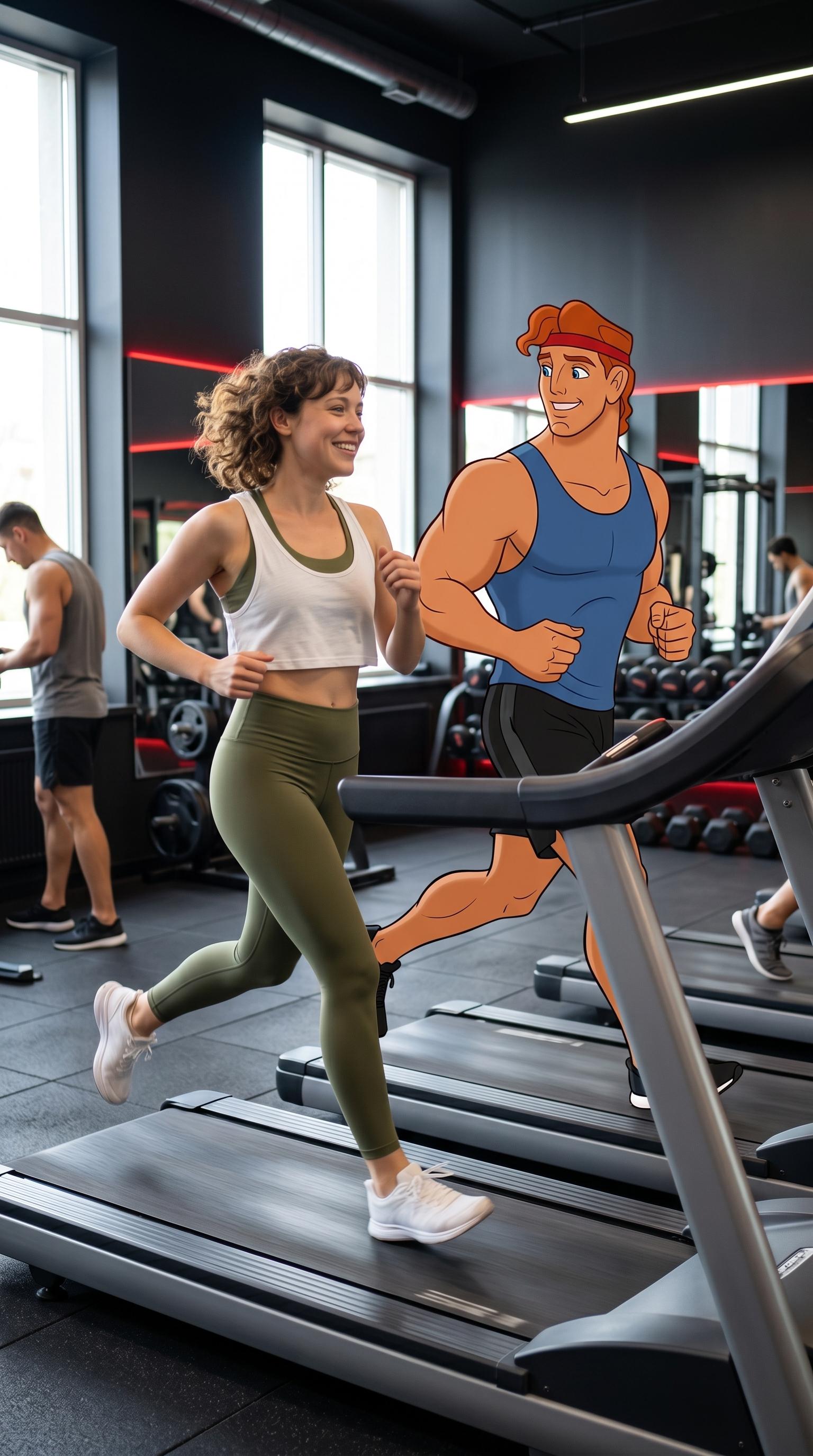 Running On Treadmill Modern Gym Bright Daylight