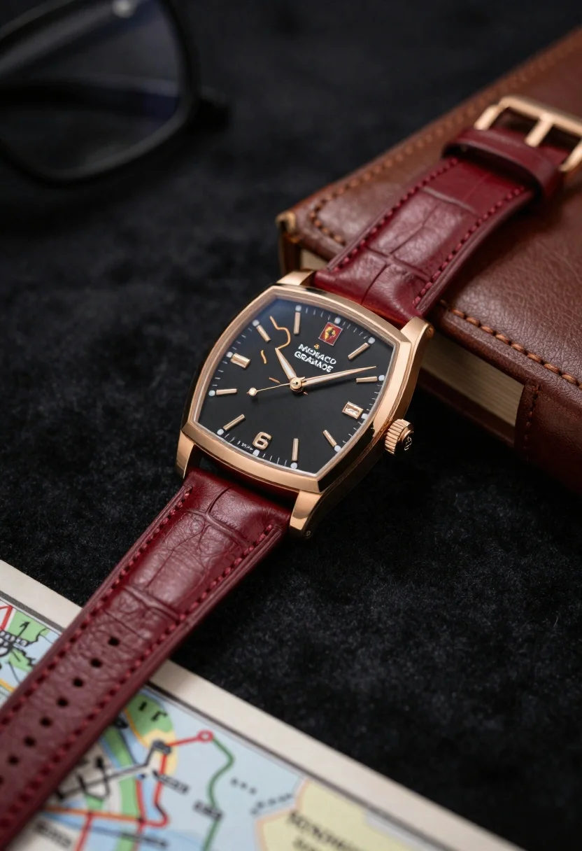 Close-up Shot Luxury Wristwatch With Rose Gold Case And Deep