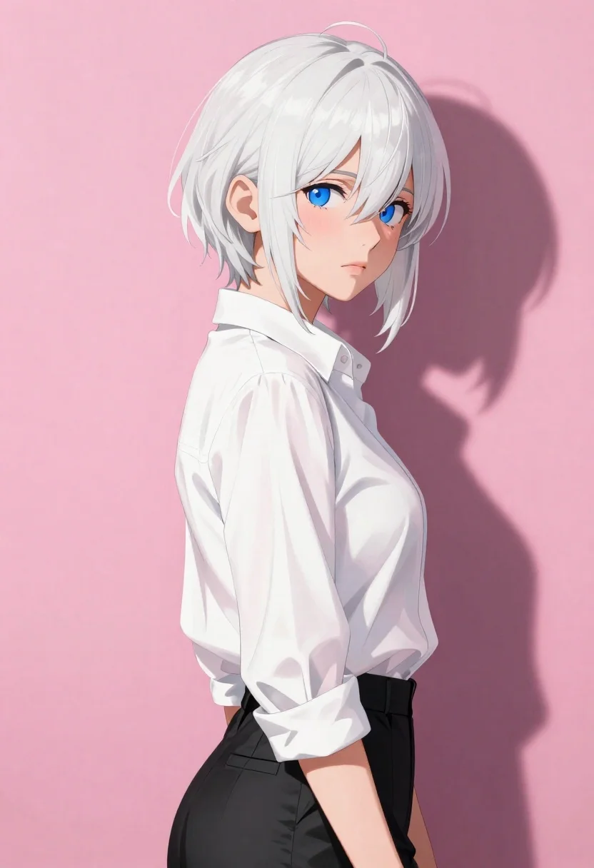 Digital Art Portrait Young Woman With Short White Hair And reference photo