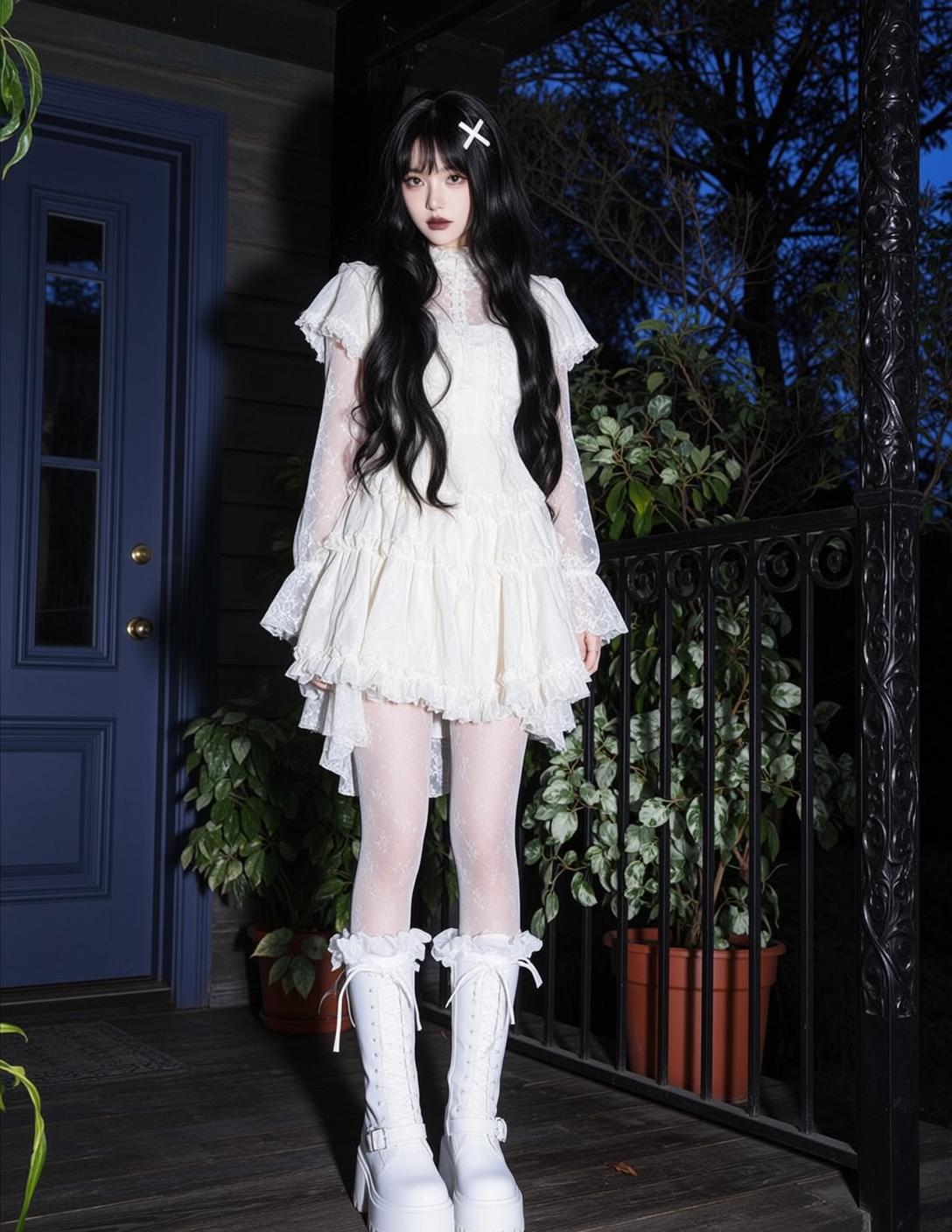 White Lace Ruffled Dress