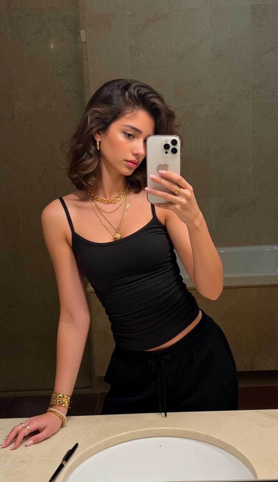 Black Tank Bathroom Selfie
