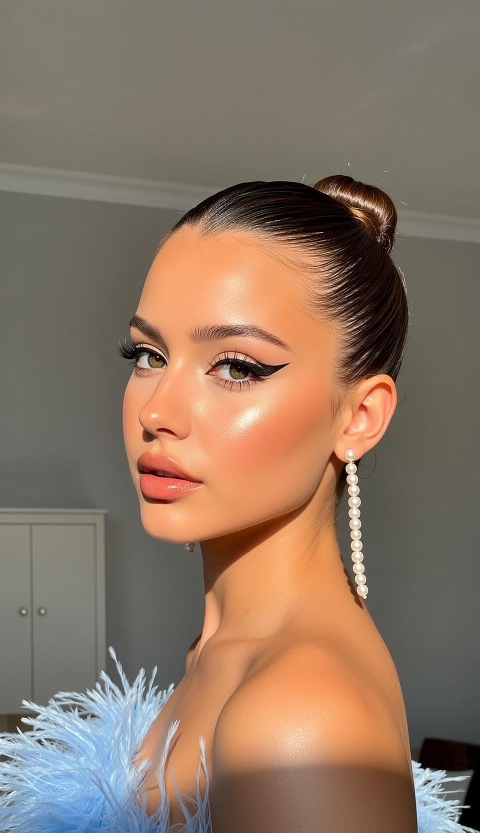 Makeup Positioned Three-quarter Profile Her Head Tilted