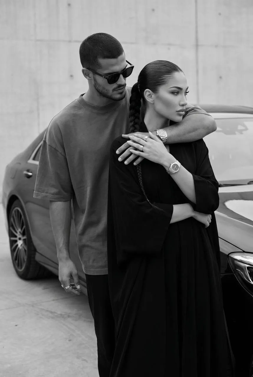 Monochrome Couple Luxury Car Editorial Pose