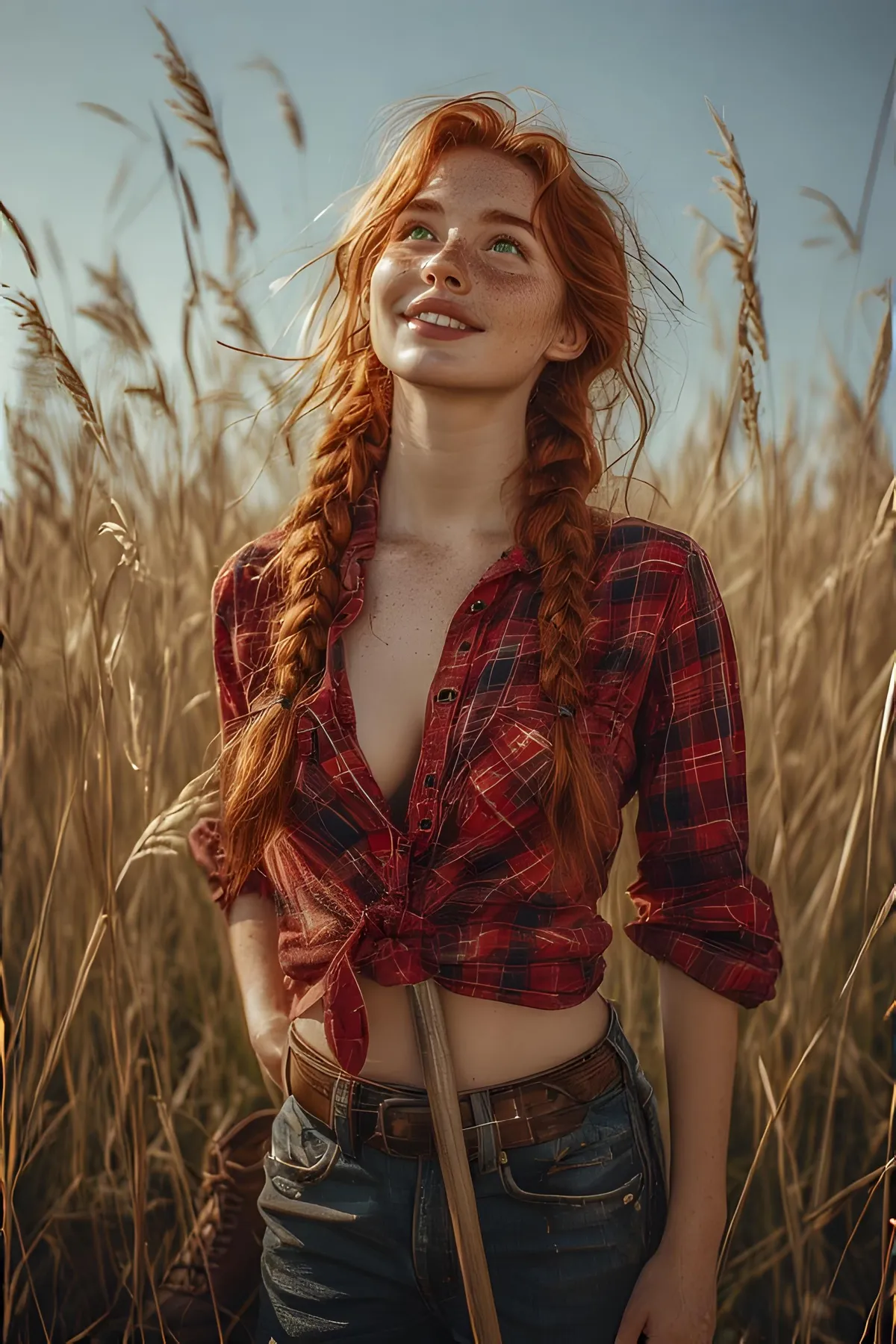 Red Plaid Shirt Wheat Field Medium Shot
