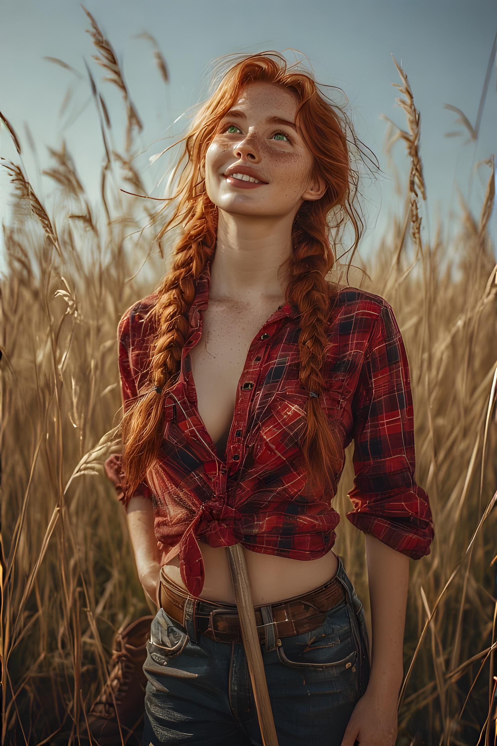 Red Plaid Shirt Wheat Field Medium Shot
