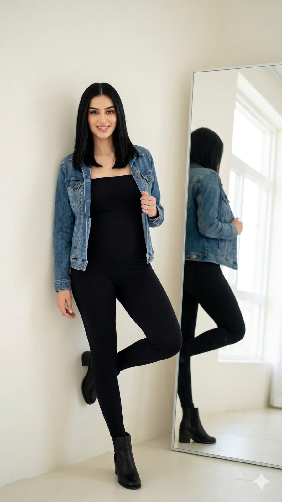 Black Jumpsuit And Denim Jacket By Mirror