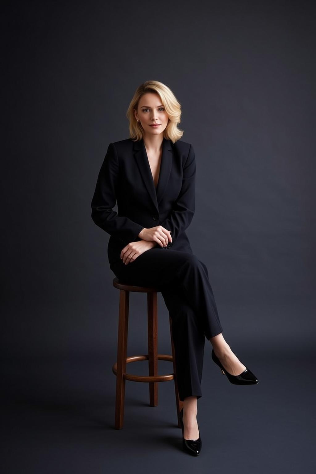 Luxury Blonde Shoulder-length Wavy Fair Black Blazer