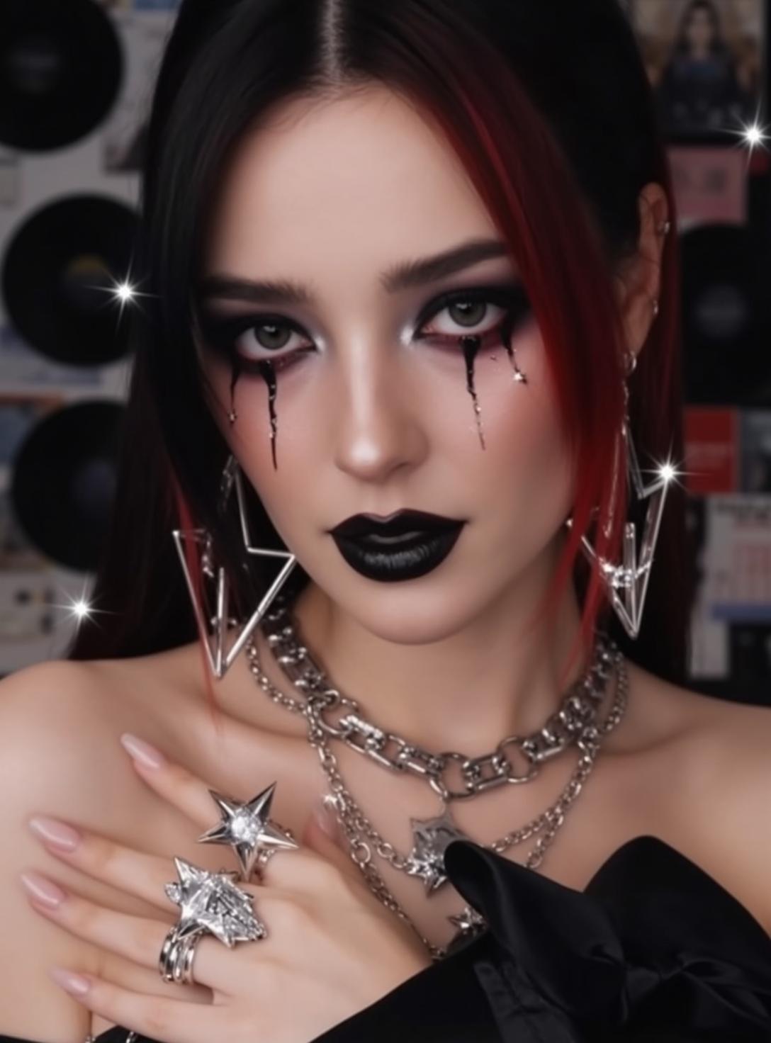 Halloween Makeup Young Black Red Streaks Pale