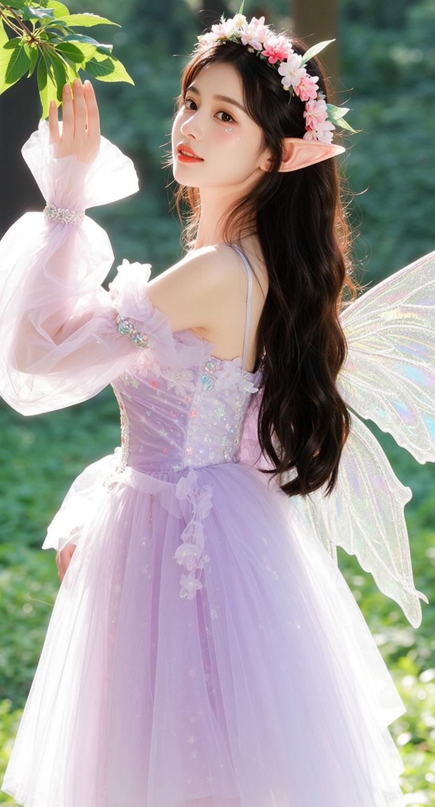 Fairycore Young Long Dark Wavy Fair Subtle
