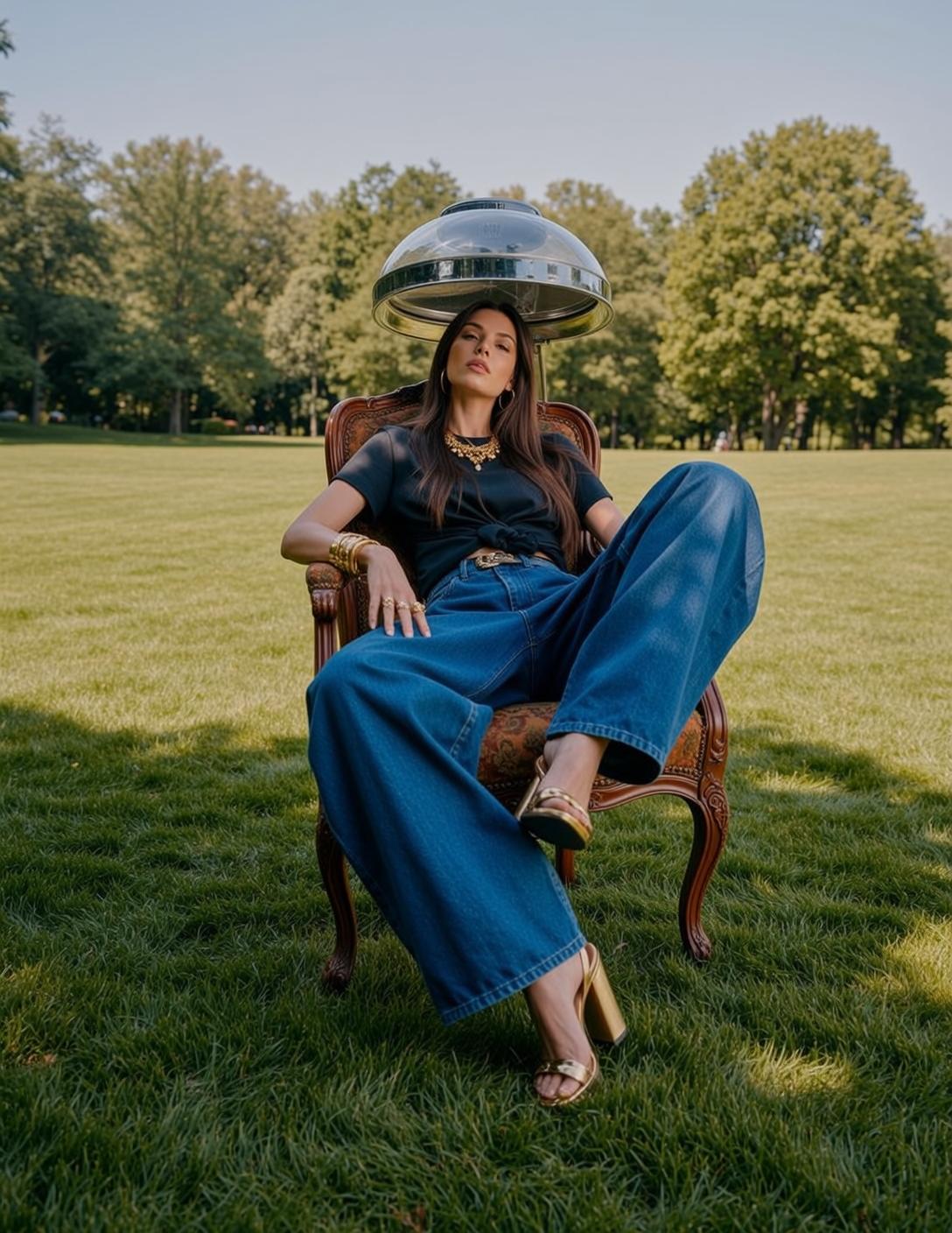 Creative Seated Vintage Armchair Outdoors Her Legs
