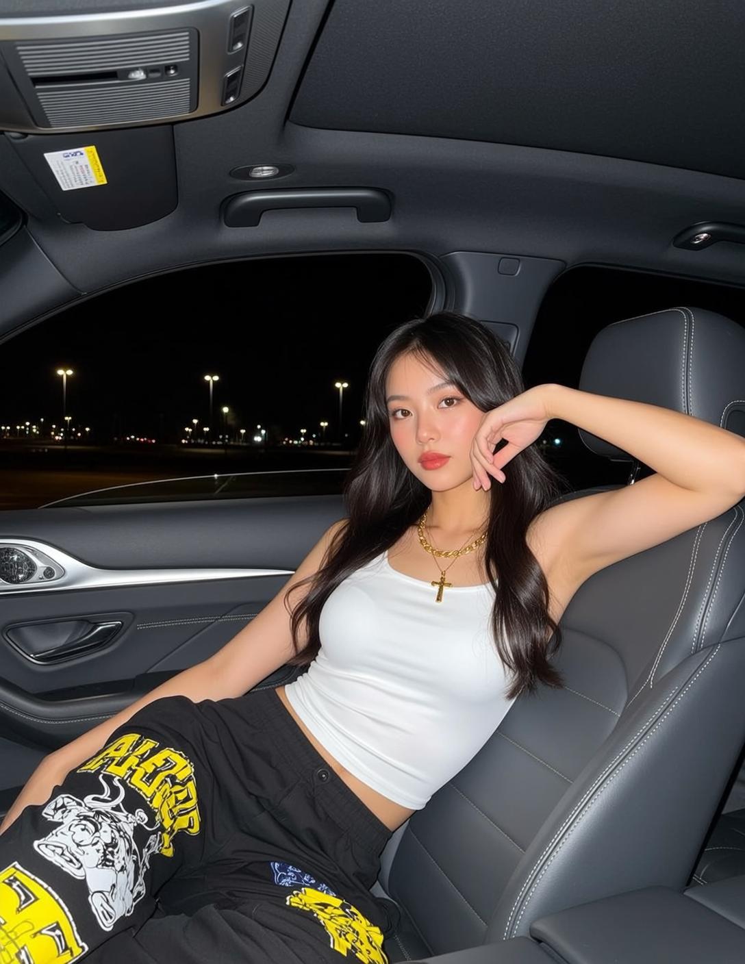 Explore Young Seated Passenger Seat Car Night