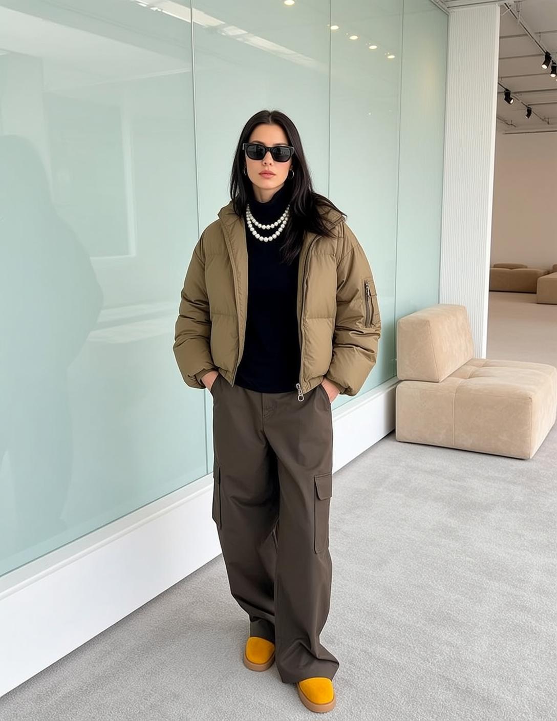 Black Turtleneck Straight Hair Standing