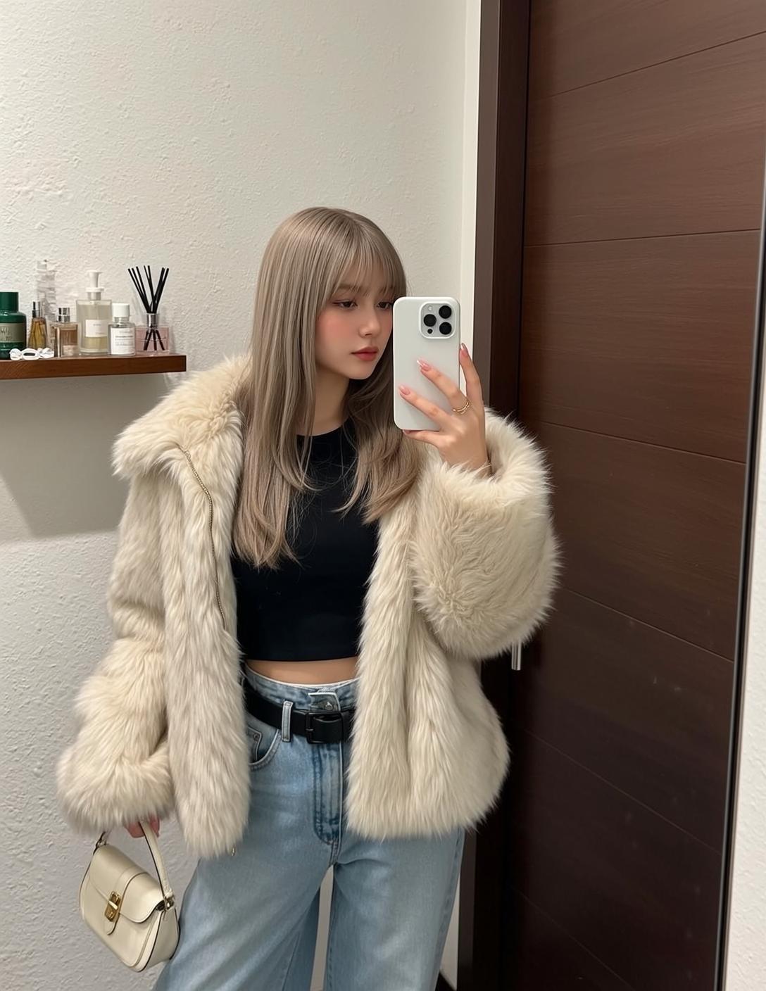 Cream Handbag Mirror Selfie Look